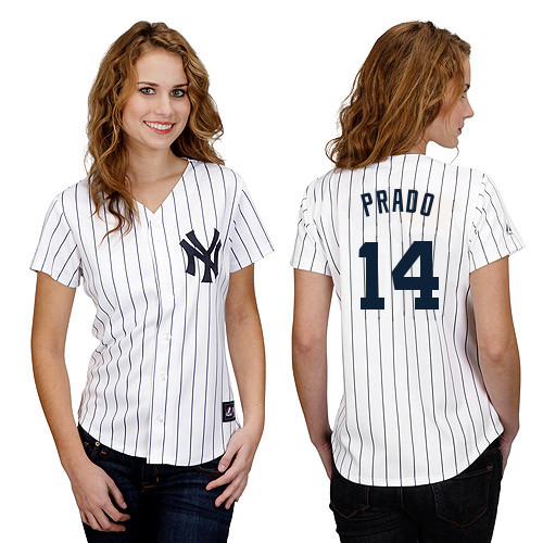 Martin Prado #14 mlb Jersey-New York Yankees Women's Authentic Home White Baseball Jersey - Click Image to Close